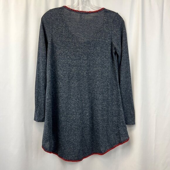 Honey Punch Women’s V-Neck Long Sleeve Top Hi-Low Stitched Trim Blue/Red S - Picture 7 of 9